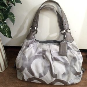 Coach Maggie Op Art Signature Silver Handbag